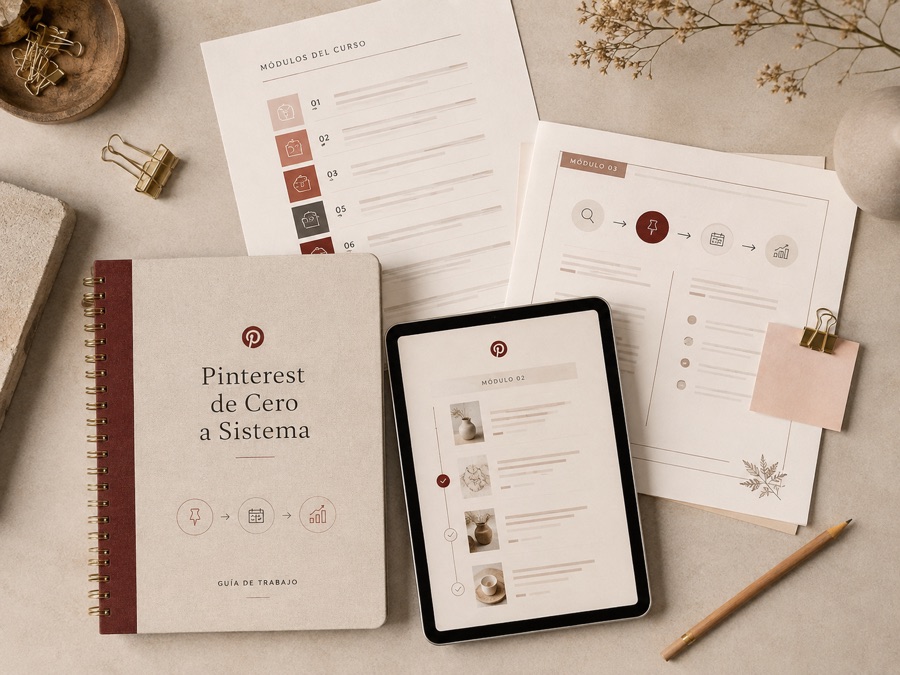 Mockup del curso Pinterest de Cero a Sistema